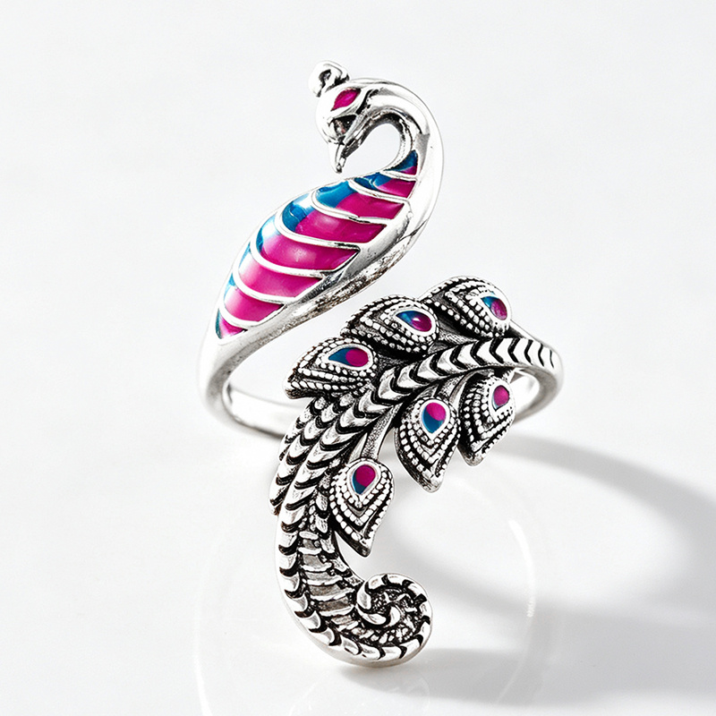 Women's Vintage Peacock Adjustable Open Rooster Ring